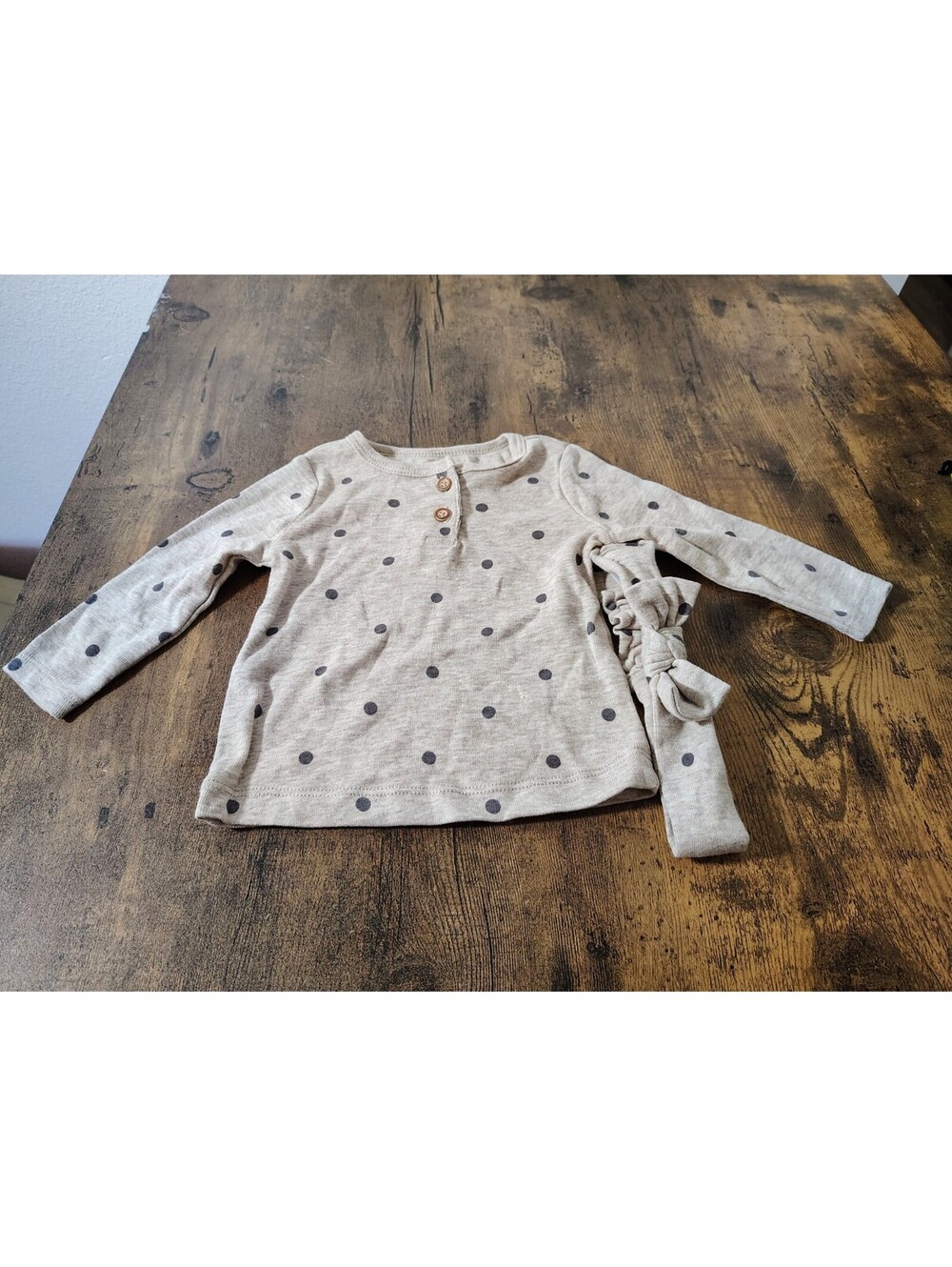 NWOT Carter's Baby Girl 6 Months Long Sleeve Polka Dot Henley Shirt & Headband